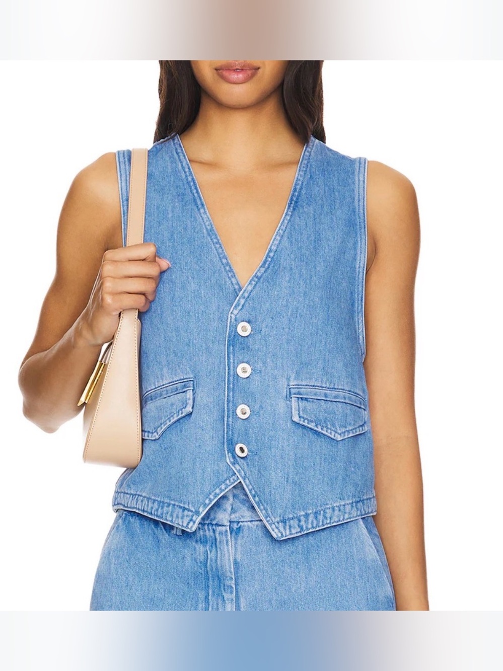 Favorite Daughter the poppy Light Blue Denim Button-Front Vest